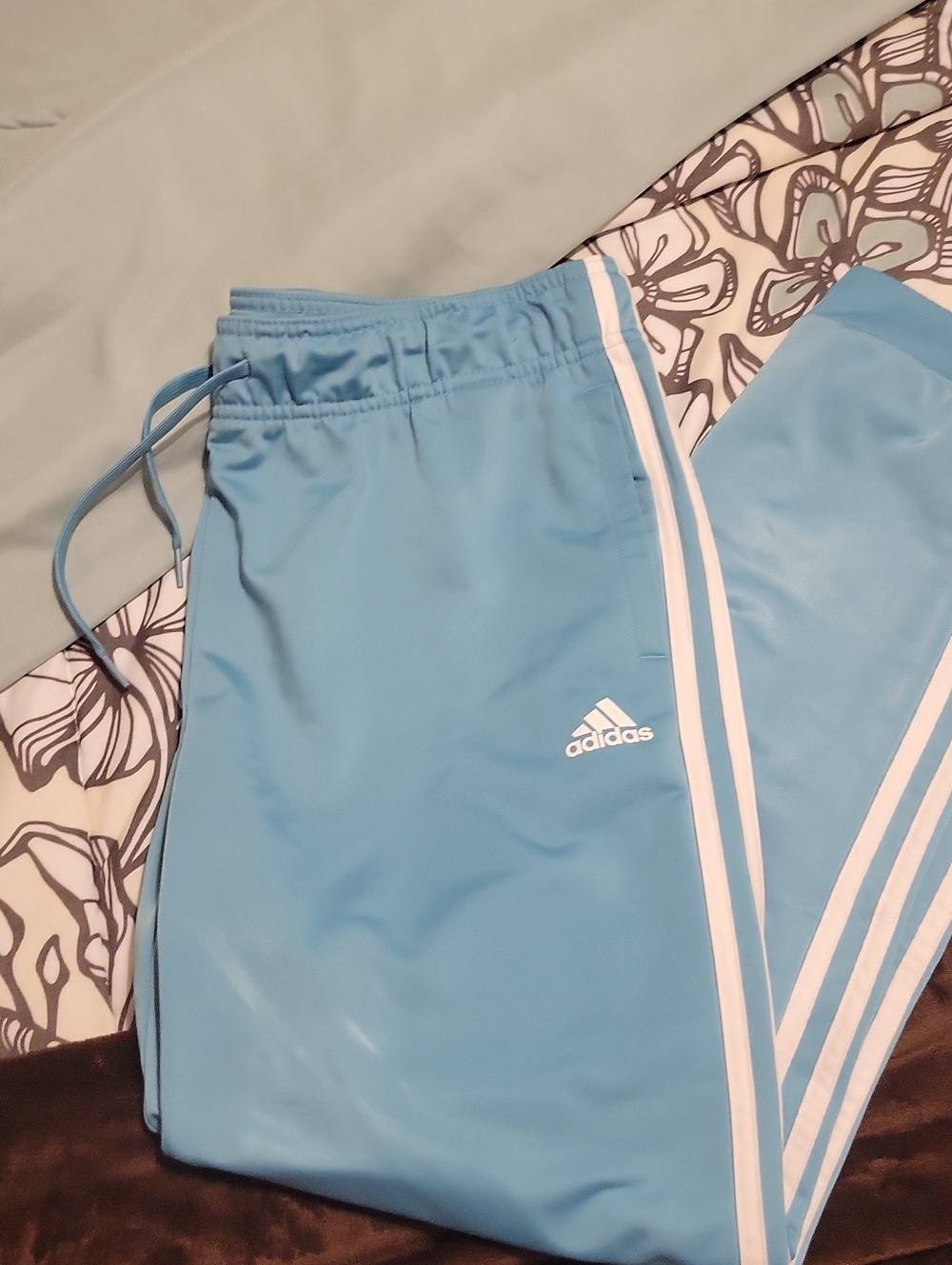 adidas Light Blue Track Joggers with White Three-Stripes